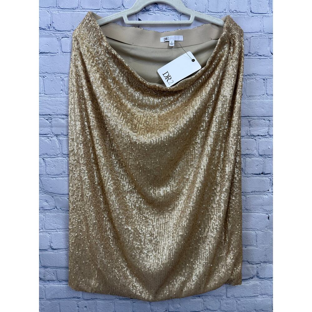 DR2 Women’s Size XL Gold Sequin Skirt Elastic Waist Holiday Party Pencil Midi